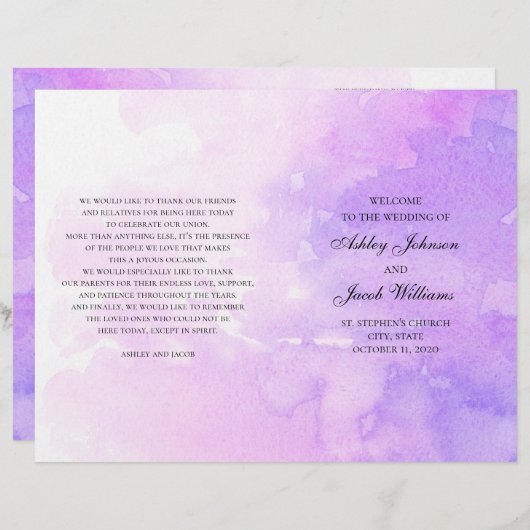 Waterverf paarse bruiloft. Lavender-programma gevo (Voorkant / Achterkant)