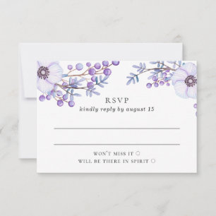 Waterverf paarse bruiloft. Lila botanisch RSVP Kaartje