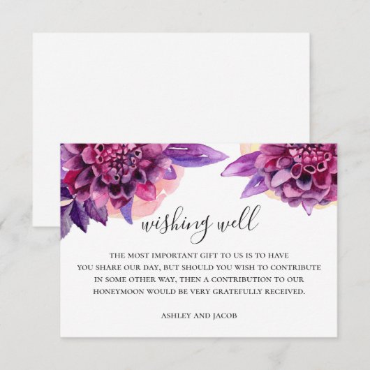 Waterverf paarse bruiloft met goede wensen informatiekaartje (Voorkant / Achterkant)