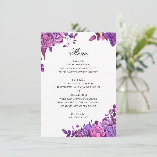 Waterverf paarse bruiloft. Romantische lavendel Menu (Staand voorkant)