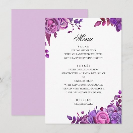 Waterverf paarse bruiloft. Romantische lavendel Menu (Voorkant / Achterkant)