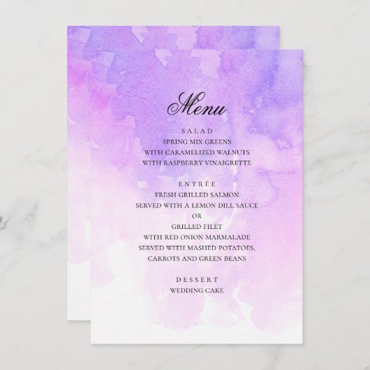 Waterverf paarse bruiloft. Romantische lavendel Menu (Voorkant / Achterkant)