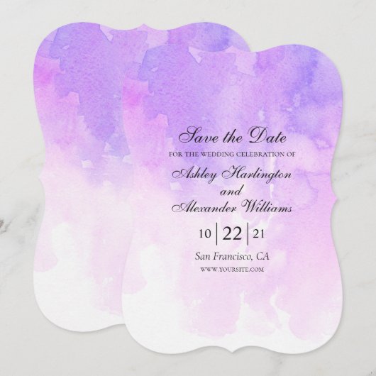 Waterverf paarse bruiloft. Romantische lavendel Save The Date (Voorkant / Achterkant)