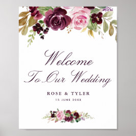 waterverf paarse bruiloft welkom bord poster