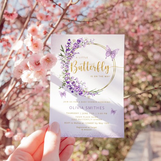 Waterverf Paarse Butterfly Baby Girl Shower Kaart