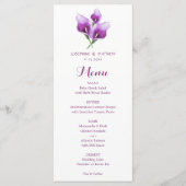 Waterverf Paarse Calla Lily Bloemenbruiloft Menu (Voorkant)