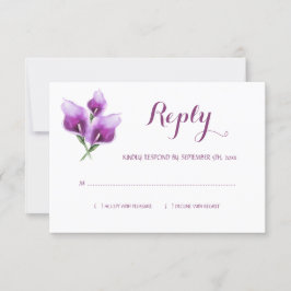 Waterverf Paarse Calla Lily Monogram Bruiloft RSVP Kaartje