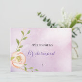 waterverf paarse chique bloemenbruidsmeisje kaart (Staand voorkant)