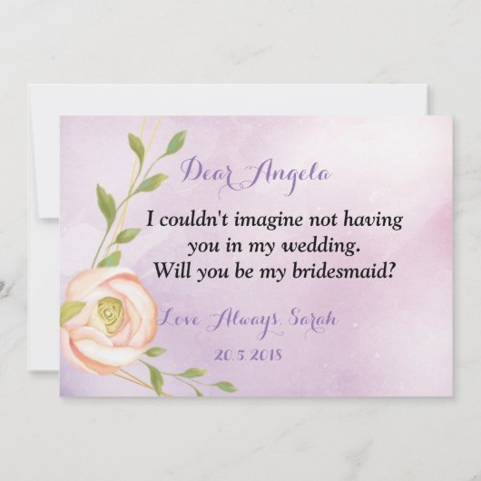 waterverf paarse chique bloemenbruidsmeisje kaart (Achterkant)