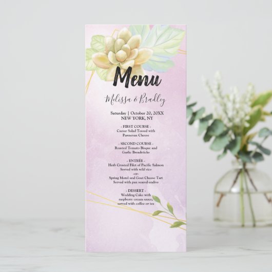 waterverf paarse chique bloemenbruiloft Menu (Staand voorkant)