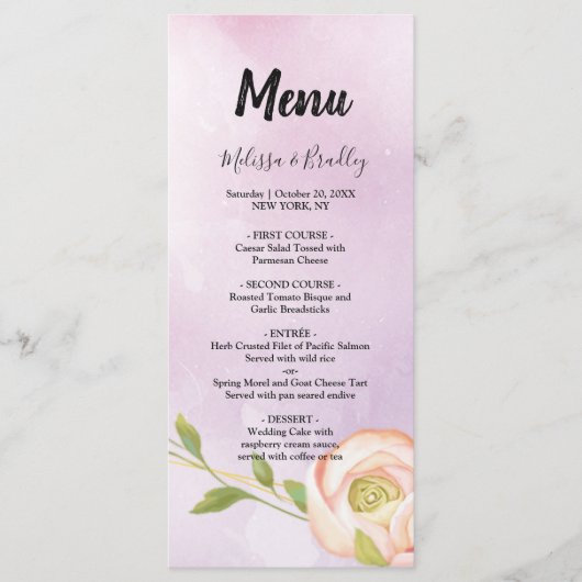 waterverf paarse chique bloemenbruiloft Menu (Voorkant)
