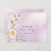 waterverf paarse chique bloemig Save the Date Aankondigingskaart (Voorkant / Achterkant)