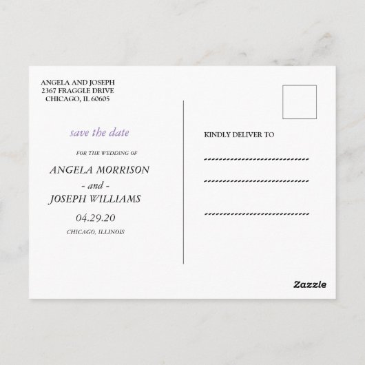 waterverf paarse chique bloemig Save the Date Briefkaart (Achterkant)