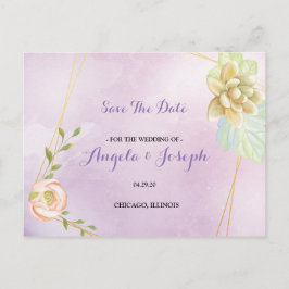 waterverf paarse chique bloemig Save the Date Briefkaart