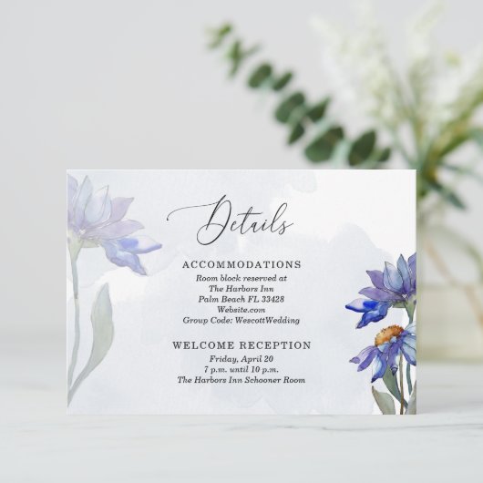 Waterverf Paarse Daisies Wedding Details Lavender Informatiekaartje (Staand voorkant)