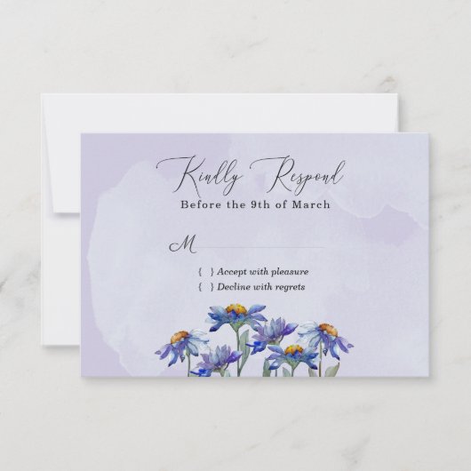 Waterverf Paarse Daisy Modern Wedding / Event RSVP Kaartje (Voorkant)