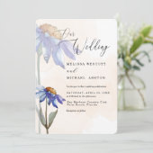 Waterverf Paarse Daisy Peach Rustic Wedding Kaart (Staand voorkant)
