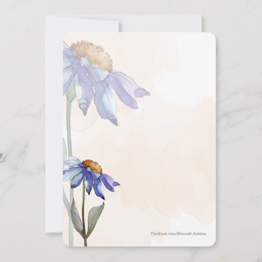 Waterverf Paarse Daisy Peach Rustic Wedding Kaart (Achterkant)