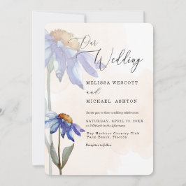 Waterverf Paarse Daisy Peach Rustic Wedding Kaart