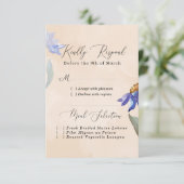 Waterverf Paarse Daisy Peach Rustic Wedding RSVP Kaartje (Staand voorkant)