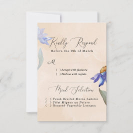 Waterverf Paarse Daisy Peach Rustic Wedding RSVP Kaartje