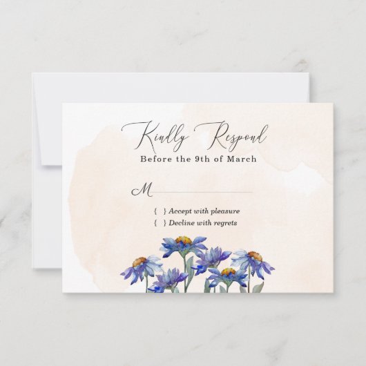 Waterverf Paarse Daisy Peach Rustic Wedding RSVP Kaartje (Voorkant)