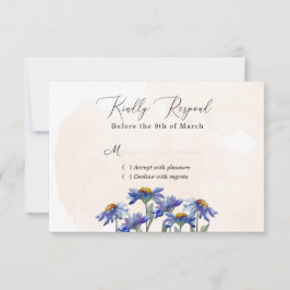 Waterverf Paarse Daisy Peach Rustic Wedding RSVP Kaartje