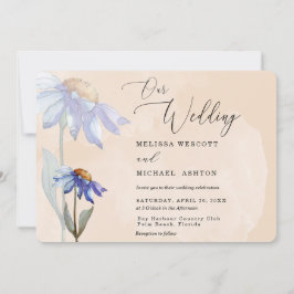 Waterverf Paarse Daisy rustieke bruiloft perzik Kaart