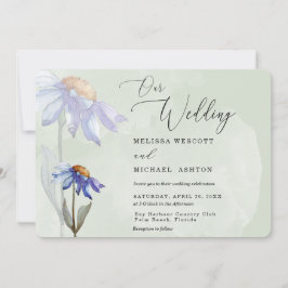 Waterverf Paarse Daisy rustieke bruiloft salie gro Kaart