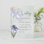 Waterverf Paarse Daisy Sage Green Rustic Wedding Kaart (Staand voorkant)
