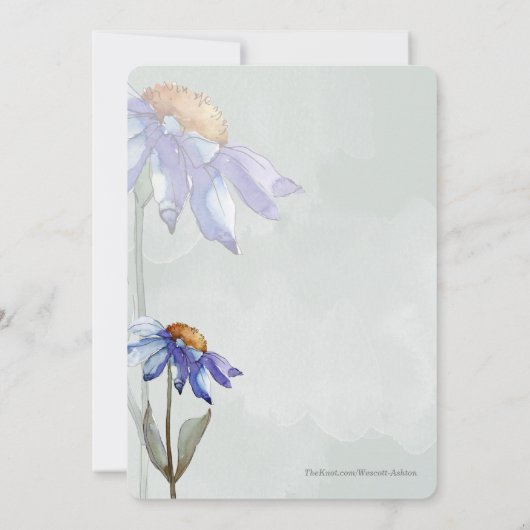 Waterverf Paarse Daisy Sage Green Rustic Wedding Kaart (Achterkant)