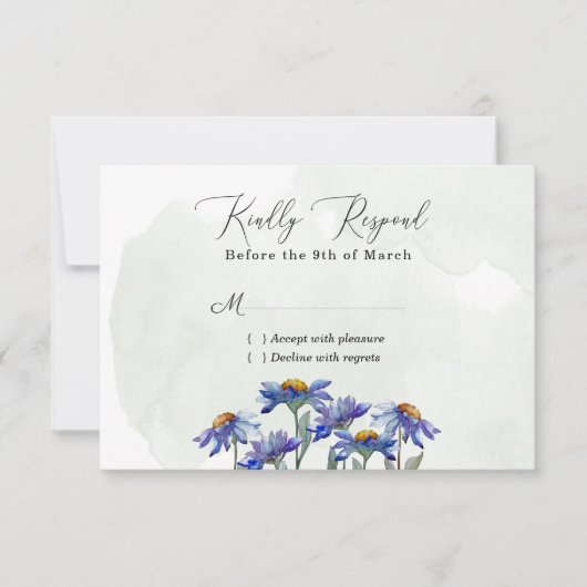 Waterverf Paarse Daisy Sage Green Rustic Wedding RSVP Kaartje (Voorkant)