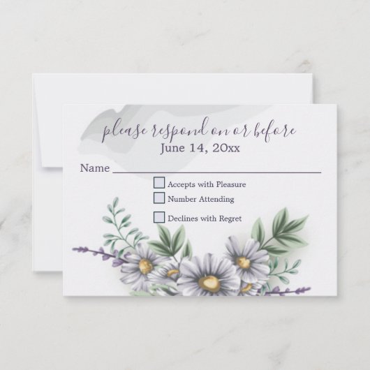 Waterverf Paarse Daisy Wedding RSVP (Voorkant)