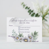 Waterverf Paarse Daisy Wedding RSVP (Staand voorkant)