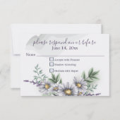 Waterverf Paarse Daisy Wedding RSVP Kaartje (Voorkant)