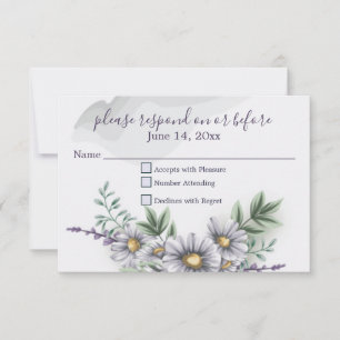 Waterverf Paarse Daisy Wedding RSVP Kaartje