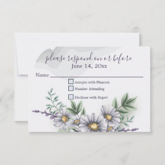 Waterverf Paarse Daisy Wedding RSVP Kaartje