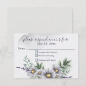 Waterverf Paarse Daisy Wedding RSVP Kaartje (Voorkant / Achterkant)