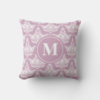 Waterverf Paarse Damask Monogram Kussen
