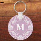 Waterverf Paarse Damask Monogram Sleutelhanger (Voorkant)
