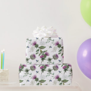 Waterverf Paarse Distel Botanisch Patroon Cadeaupapier