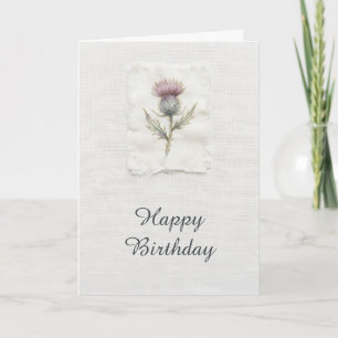 Waterverf Paarse Distel Schotse Verjaardag Kaart