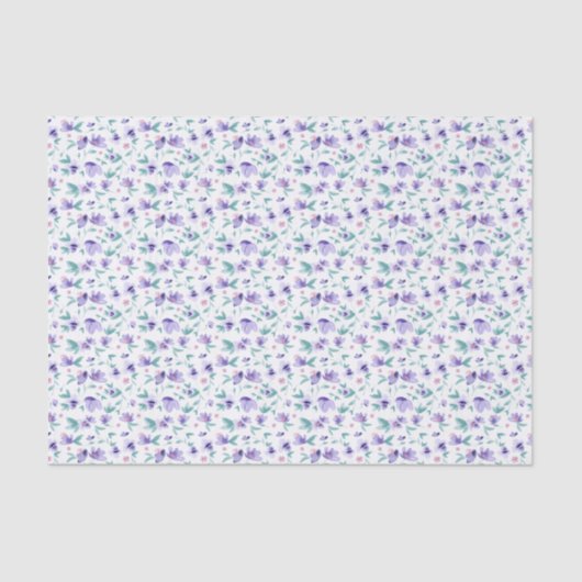  Waterverf Paarse Ditsy Floral Pattern Tissuepapier (Voorkant)