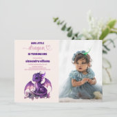 Waterverf Paarse Dragon 1e Verjaardagsfoto Kaart (Staand voorkant)
