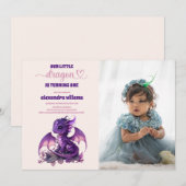 Waterverf Paarse Dragon 1e Verjaardagsfoto Kaart (Voorkant / Achterkant)