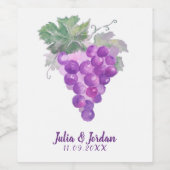 Waterverf Paarse Druivencluster Kunst Bruiloft Wijn Etiket (Enkel label)