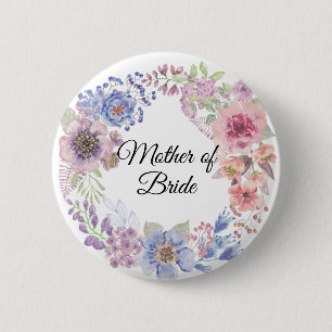 Waterverf Paarse en blauwe moeder van de Bride Pin Ronde Button 5,7 Cm
