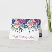 Waterverf Paarse en Blauwe Zomer Bloemen Verjaarda