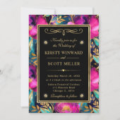 Waterverf Paarse en Blauwgroen Bloemen Bruiloft Kaart (Voorkant)