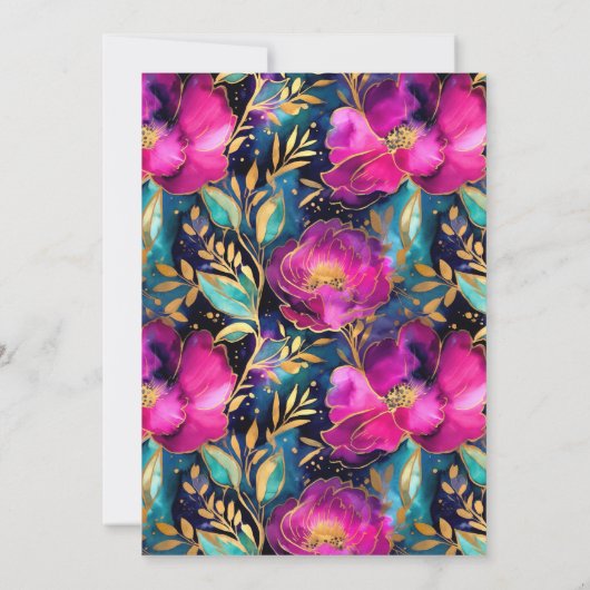 Waterverf Paarse en Blauwgroen Bloemen Bruiloft Kaart (Achterkant)